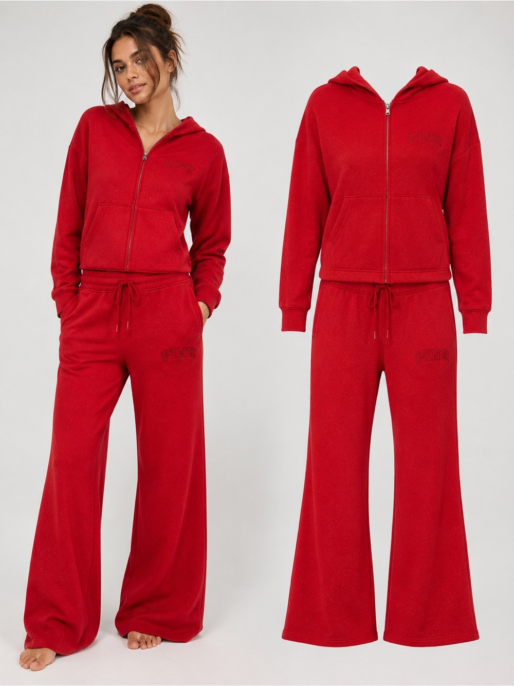 PINK Victoria's Secret Red Campus Fleece Hoodie Jogger Set M Short